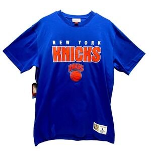 New York Knicks NBA Shirt Men's Large Blue HWC Throw Back Mitchell & Ness NWT